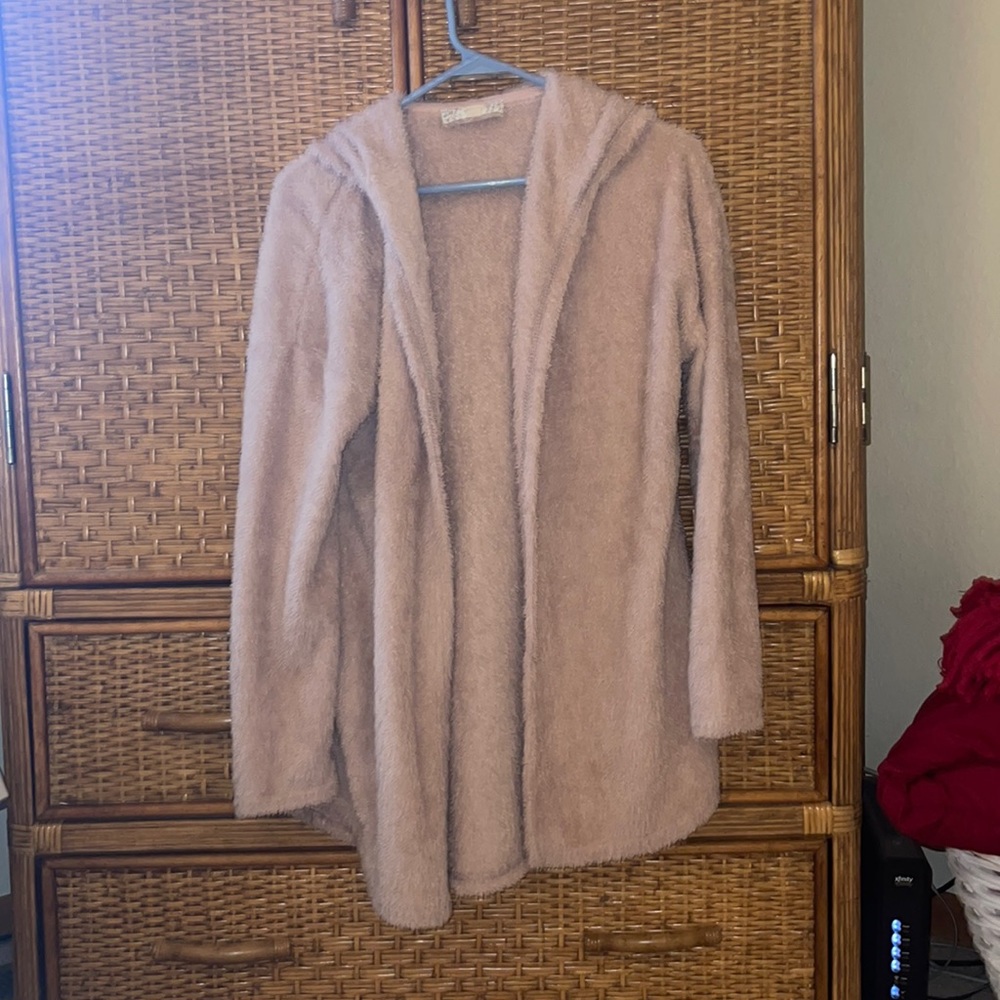 Dusty pink fuzzy cardigan